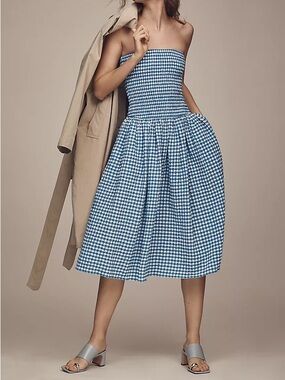 Anthropologie Maeve Strapless Smocked Midi Dress NWT